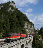 Die herrliche 1142 668 bespannte am 05. September 2018 gemeinsam mit der weniger glamurösen 1116 086 den 45336, welchen ich bei der Überquerung des 36 Meter hohen Krauselklause-Viadukt fotografierte.