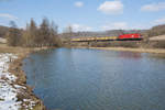 Eine unbekannt gebliebene 1116 der ÖBB mit einem Altmannzug bei Pappenheim Richtung Ingolstadt, 24.03.2018