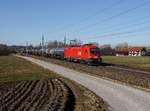 Die 1116 277 mit einem Kesselzug am 15.02.2019 unterwegs bei Andorf.