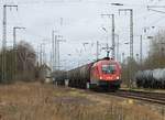 ÖBB 1116 089 mit Kesselwagen durch Anklam am 29.01.2020.