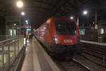 Taurus ÖBB 1116 095 von ÖBB steht in Aachen-Hbf mit dem Nightjet aus Brüssel(B) nach Wien-Innsbruck(A).