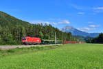 1116 193 mit einem leeren Autozug am 04.07.2020 bei Roßleithen.