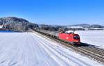 1116 252 mit einem Güterzug am 12.02.2021 bei Darshofen.