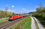 1116 094 + 1116 085 mit einem Kesselzug am 28.04.2021 bei Seestetten.