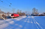 1116 279 mit einem Güterzug am 03.12.2023 bei Langenisarhofen.
