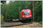 1116 054 mit einem Gterzug irgnedwo mitten im Wald auf der Semmering Nordrampe zwischen Eichberg und Klamm-Schottwien aufgenommen am 22.5.2008 aufgenommen.