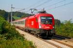 1116 181  Hanspeter  vor OEBB Eurocity  Europaeischer Computerfuehrerschein  nach Wien Westbahnhof, 32 Km vor seinem Ziel kurz vor Unter Oberndorf am 28.09.2008.