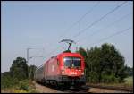 1016 039 und 1116 083 (am Zugschluss) sind mit dem OEC 113, Frankfurt(Main)Hbf - Klagenfurt Hbf, bei Ostermnchen unterwegs. Gru an Lastabwurf.