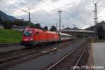 1116 095-9 erreicht mit dem ca.15 Minuten verspteten BB EC 110 Klagenfurt Hbf. - Mnchen Hbf.,den Bahnhof von Schwarzach-St.Veit (sterreichurlaub 16.08.09)