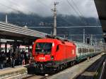 Die 1116 025 am 11.06.2009 mit einem Italienischen EC bei der Einfahrt in den Innsbrucker Hbf.