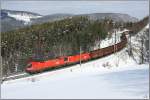 1116 091 & 1116 037 fahren mit einem Kohleleerzug ber den Semmering.
Eichberg 21.03.2009