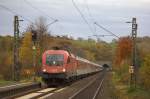 Die 1116 158-5 mit dem DZ 13992 (Graz - Bruessel Midi) am 03.11.2011 in Eilendorf.