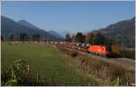 ber den Neumarkter Sattel zieht Taurus 1116 121 diesen Autozug von Tarvis nach Breclav. Scheifling 12.11.2011