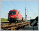 1116 177 am 5.7.2006 bei der Ausfahrt aus Kalsdorf-Sd mit einem Containerzug.