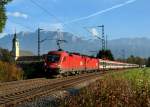 1116 240 und ein weiterer Taurus mit einem OEC von Bregenz nach Wien West am 09.10.2010 unterwegs bei Niederaudorf.