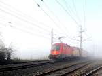 1116 064-5 von GySEV schiebt REX7614 bei dichtem Nebel Richtung Wien; 121114