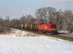 Die 1116 161 mit einem Gterzug am 04.12.2010 unterwegs bei Hilperting.