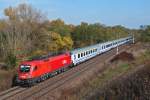 1116 032 mit EC 103  Polonia , unterwegs bei Strasshof an der Nordbahn, am 15.10.2013.