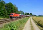 1116 121 mit einem Güterzug am 27.06.2014 bei Langenisarhofen.