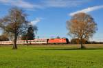 Eisenbahn und Landschaft. Eine 1116 der ÖBB im Spätherbst bei Übersee am Chiemsee am 01.11.14