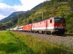 1144 278-9 + 1116 189-2 mit der ROLA 43253 (Salzburg - Triest) am 9.9.2015 in Penk. Hier war  aufgrund einer heigelaufenen Bremse, an einem der Wagons, eine Viertelstunde Pause angesagt.