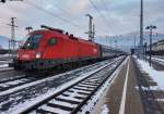 1116 116-5 mit EC 113 (Frankfurt (M) Hbf - Klagenfurt Hbf/ - Zagreb Glavni kol.) am 5.1.2016 in Spittal-Millstättersee.
