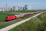 1116 094, unterwegs mit einem Autoganzzug kurz nach Tulln Stadt, in Fahrtrichtung St.