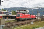 ÖBB Doppeltraktion mit BR 1116 und einem EC Richtung Österreich,bei der Ausfahrt in Buchs/SG.15.06.16