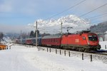 Turnuszug D 13817  Alpen Expres  von Utrecht nach Bischofshofen wurde auch noch an der klassischen Fotostelle bei Fieberbrunn abgewartet.