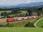 Eine 1116 mit einem REX nach Salzburg am 17.08.2014 unterwegs bei Pöndorf.