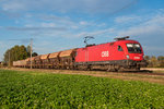 1116 055 ist mit einem Güterzug im schönen frühherbstlichen Abendlicht auf der Verbindungsstrecke bei Tulln in Richtung St.