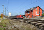 1116 050 mit DGS 50690(Kühlschrankzug)Richtung Ulm in Beimerstetten am 30.10.2016.