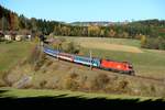 Am 31. Oktober 2015 wartete ich den R 1543  Anton Bruckner  von Praha hl.n. nach Linz HBF beim sogenannten Semmelhof ab, den man am linken Bildrand erkennt. Die über dem Wald befindlichen Häuser gehören zur Ortschaft Summerau. Zuglok war die 1116.136.