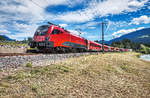 1116 154-6 durchfährt mit dem  ÖFB-railjet  als railjet 533 (Wien Hbf - Lienz) die Haltestelle Berg im Drautal.
Aufgenommen am 28.7.2017.