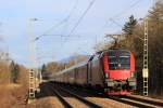 1116 121 mit einem RJ nach Salzburg. Aufgenommen am 10. Mrz 2013 bei bersee.