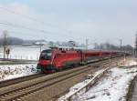 Die 1116 230 mit einem RJ am 01.04.2013 unterwegs bei Vogl.