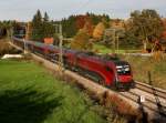 Die 1116 211 mit einem RJ am 25.10.2013 unterwegs bei Teisendorf.