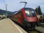 1116 323-0 am Zugschluss des railjet 632 (Lienz - Wien Hbf) am 29.4.2015 in Lienz. Diese Garnitur war die erste railjet-Garnitur die planmäßig den Wiener Hauptbahnhof verließ.