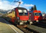 1116 204-9  Spirit of Austria  am Zugschluss von railjet 632 (Lienz - Wien Hbf) am 12.1.2016 in Lienz. Rechts daneben steht 80-73 094-9, dieser zusammen mit einem weiteren CittyShuttle-Wagon und einer 1144 um 17:19 Uhr den REX 4624 nach Sillian übernimmt.