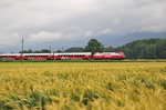 Die ÖBB 1116 232 mit dem  ORF TVthek railjet  am 02.07.2016 bei Übersee am Chiemsee in Richtung Kufstein.