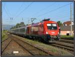 EM Lok 1116 075 mit Schweizer Design f�hrt als EC 732 in den Bahnhof Zeltweg ein 1.8.2007