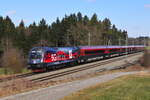 ÖBB 1116 231 -A1 5Geht los- vor einem Railjet auf der Strecke Salzburg in Richtung München kurz vor Übersee am Chiemsee. Aufgenommen am 06.03.21 