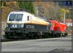 A1 Werbelok 1116 280 und 1116 271 Top Performer warten auf ihren nchsten Einsatz in Leoben Hbf.