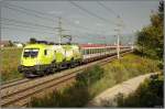 Werbe Taurus 1116 033 Telekom Austria fhrt mit EC 33  Allegro Stradivari  von Wien nach Villach.
10.09.2008