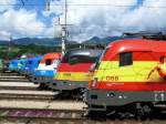 Die Fronten der Loks am rechten Fl�gel der Euro2008-Taurus-Parade am Sonntag in W�rgl.
