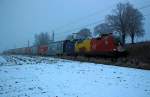 W�hrend an diesem 17.01.2009 s�dlich von Wien ein sonniger Nachmittag vorherrschend war, so gab es n�rdlich von Wien leider keinen Sonnenschein. 1116 056  EM L�nderlok Rum�nien  mit R2253 im Hochnebel und Raureif kurz vor Stockerau.