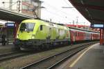 1116.033 (Telekom Austria) steht am 14.10.2008 mit REX1911 auf Bahnsteig 3 in Bruck/Mur bereit.