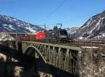 Die 1116 182 und die 1116 066 mit einem Güterzug am 31.01.2015 unterwegs bei Angertal.