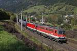 1142 653 + 1144 280 mt Güterzug bei Rottenmann am 28.09.2017.