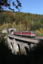 Ein seltener 1142 Doppel entschdand am G-54703 durch 1142.624+554 die den Höllgraben-Viadukt am Eichberg befahren. 19.10.17